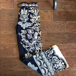 Blue & White Print Palazzo Pants